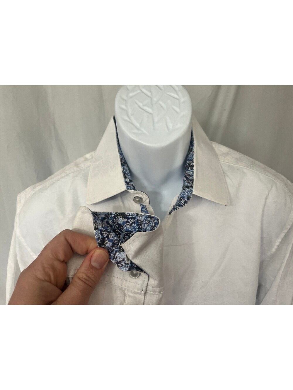Robert Graham Men's White Imprinted Contrasting Sleeves l/s Shirt Large L EUC
